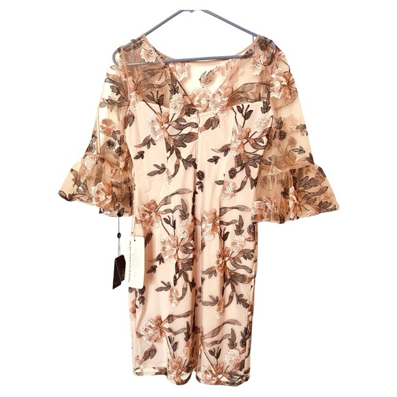 ADRIANNA PEPELL FLORAL EMBROIDERED BELL SLEEVE SHEATH DRESS - Picture 8 of 8